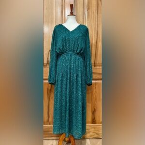 Lane Bryant Sheer Deep Green Floral Print Puffed Sleeve Tiered Maxi Dress EUC 18